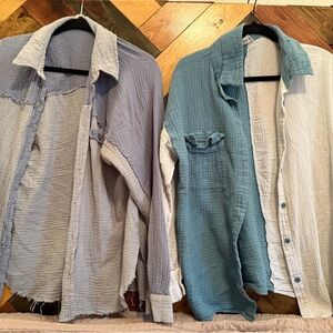 Textured Two-Tone Button-Up Shirts